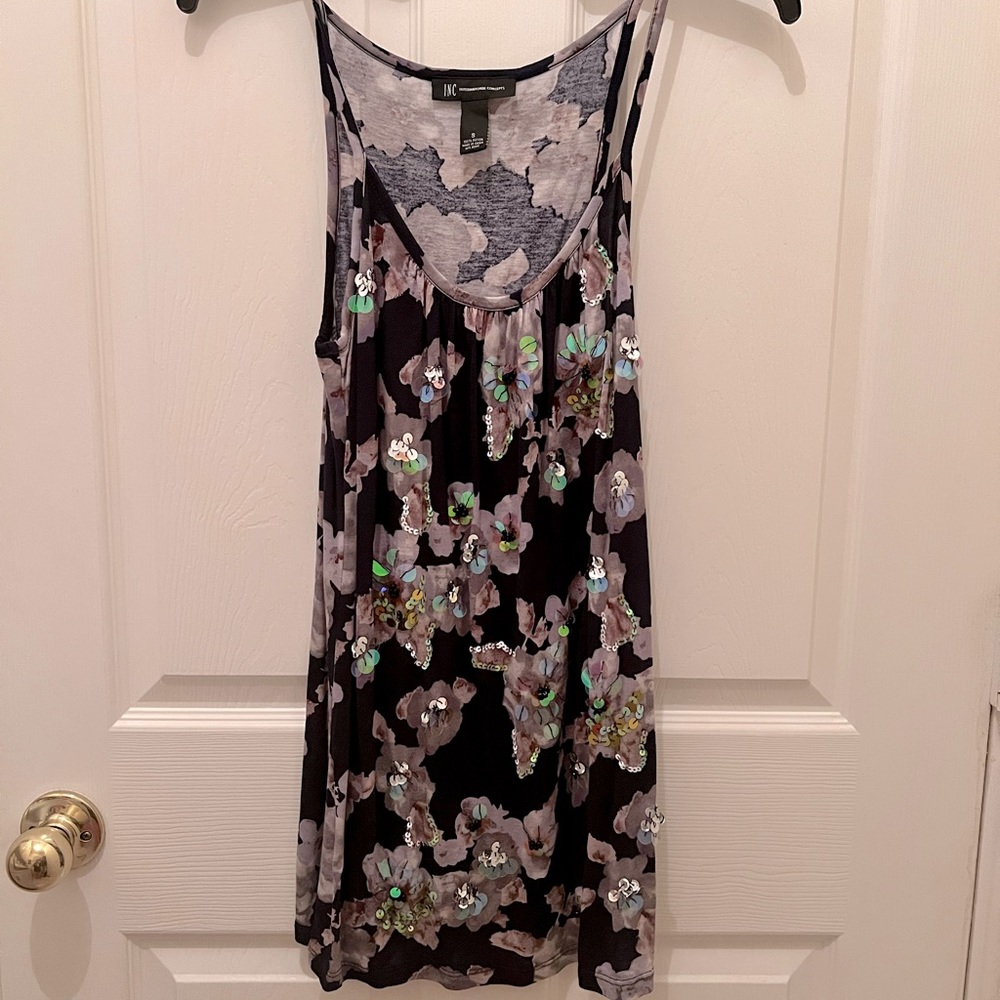 INC Sequined top with Navy blue background